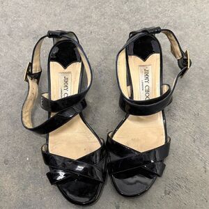 Jimmy Choo Glossy Black Strappy Sandals